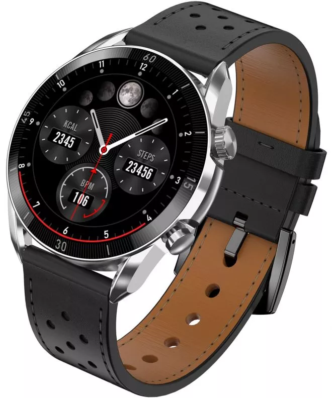 Smartwatch da Uomo Garett V10 Silver-black Leather 5904238485590