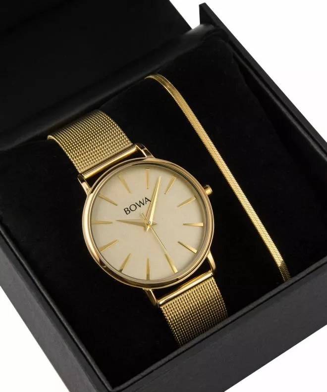 BOWA Praha Full-Gold Mesh 38 Gift Set (orologio + bracciale) PH384-44-184M-419-03