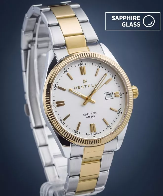 Orologio da Uomo DESTELL Loup White Silver-Gold Steel Sapphire LU38554-24-2054S