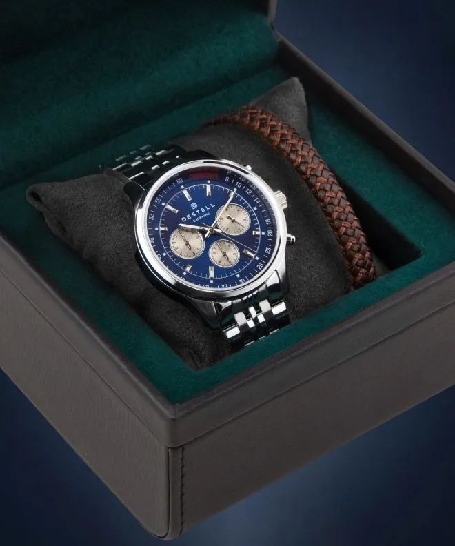 Orologio da Uomo DESTELL Circinus Blue Silver Steel Chrono Sapphire Gift Set CR415-35-205J-9520-02