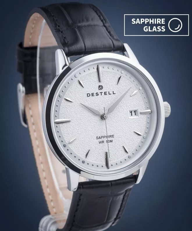 Orologio da Uomo DESTELL Pictor Silver Black Leather Sapphire PT405-55-201L