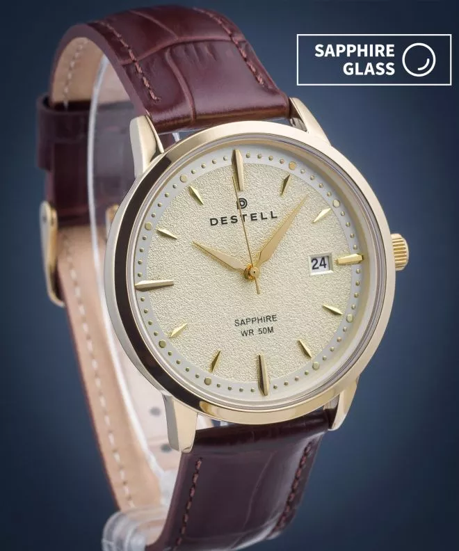 Orologio da Uomo DESTELL Pictor Gold Brown Leather Sapphire PT404-44-209L