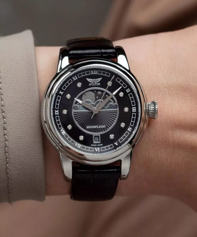 Orologio da Donna Aviator Douglas Moonflight Black Diamonds Limited Edition V.1.33.0.381.4