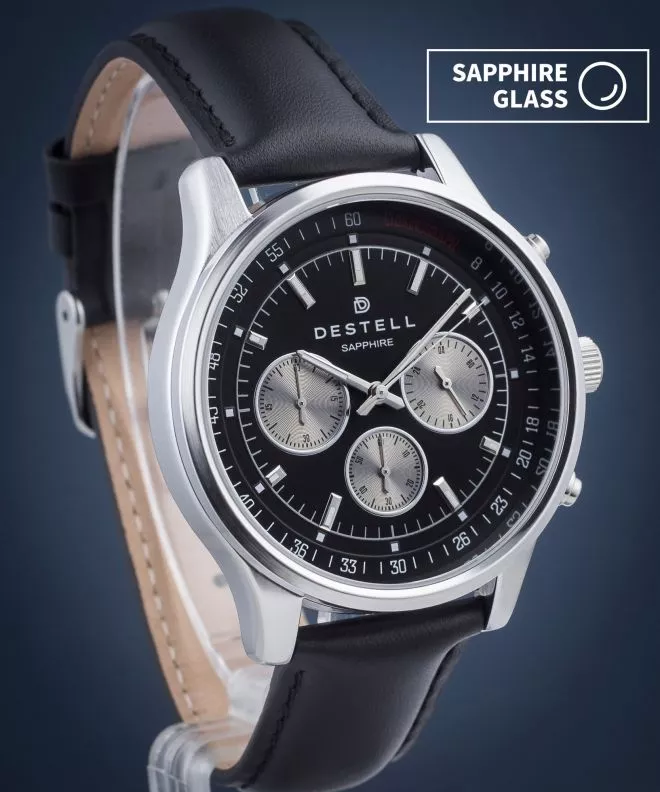 Orologio da Uomo DESTELL Circinus Black Silver Leather Chronograph Sapphire CR415-15-201L