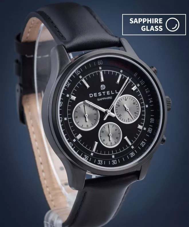 Orologio da Uomo DESTELL Circinus Full Black Leather Chronograph Sapphire CR411-15-201L