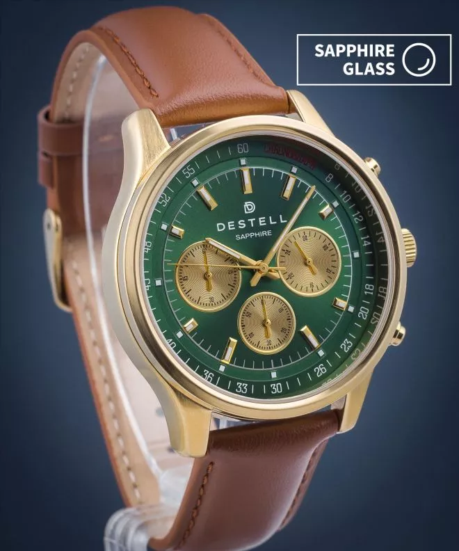 Orologio da Uomo DESTELL Circinus Green Gold Brown Leather Chronograph Sapphire CR414-04-209L