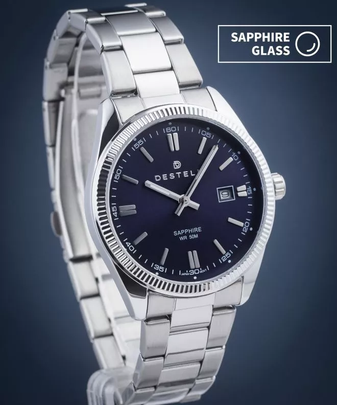 Orologio da Uomo DESTELL Loup Blue Silver Steel Sapphire LU3855-35-205S