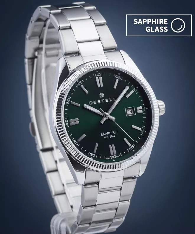 Orologio da Uomo DESTELL Loup Green Silver Steel Sapphire LU3855-05-205S