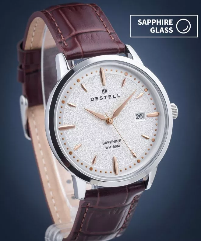 Orologio da Uomo DESTELL Pictor Silver Brown Leather Sapphire PT405-57-209L