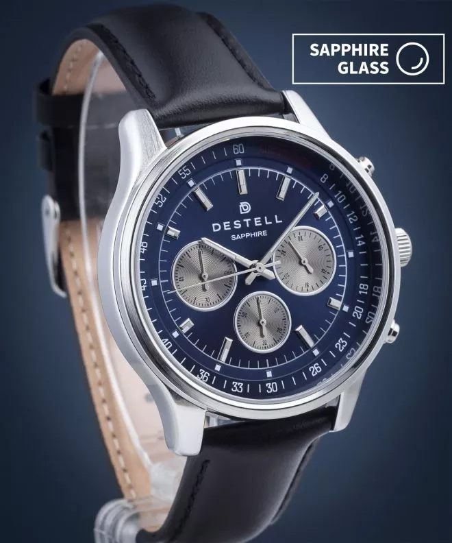 Orologio da Uomo DESTELL Circinus Blue Silver Black Leather Chronograph Sapphire CR415-35-201L