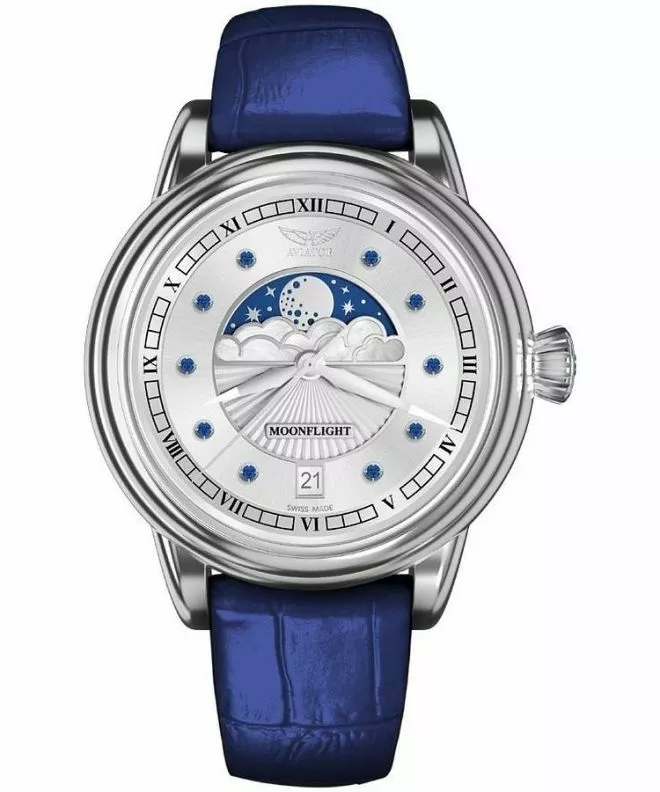 Orologio da Donna Aviator Moonflight Gemstone Edition Silver Blue Sapphire Limited Edition V.1.33.0.415.4
