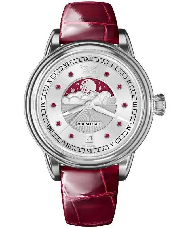 Orologio da Donna Aviator Moonflight Gemstone Edition Silver Red Ruby Limited Edition V.1.33.0.419.4