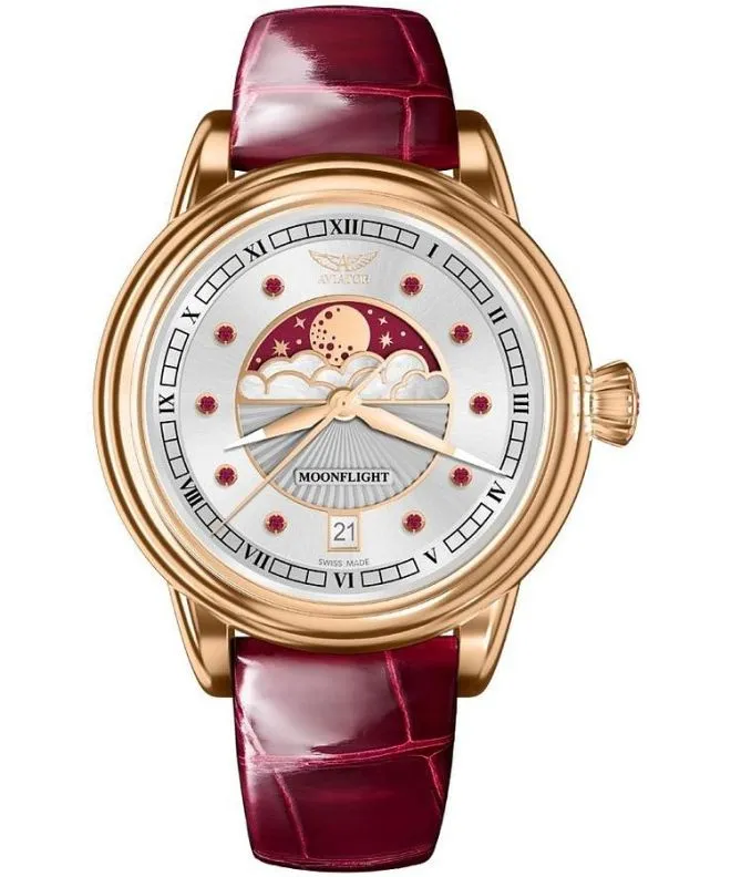 Orologio da Donna Aviator Moonflight Gemstone Edition Silver Red Ruby Limited Edition V.1.33.2.420.4