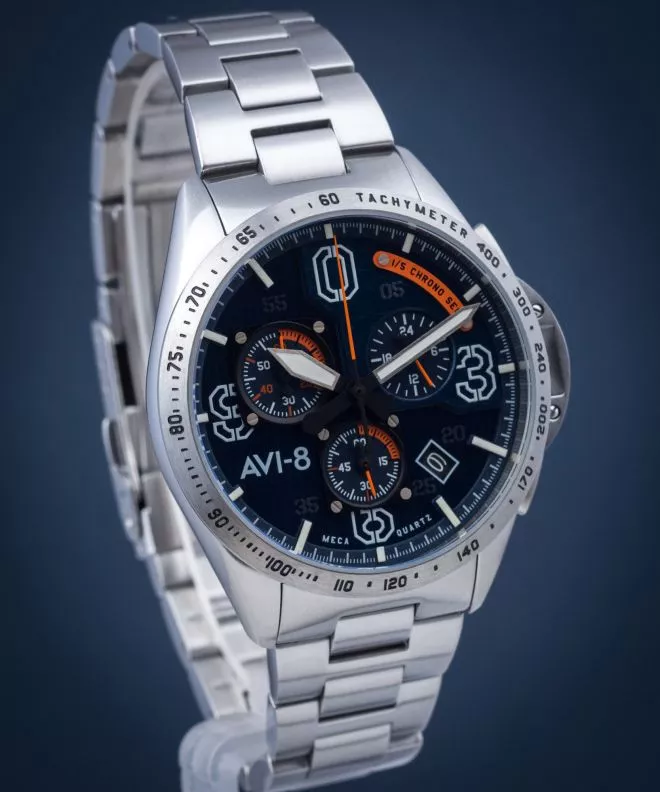 Orologio da Uomo AVI-8 P-51 Mustang Blakeslee Chronograph Silver Oak AV-4077-22