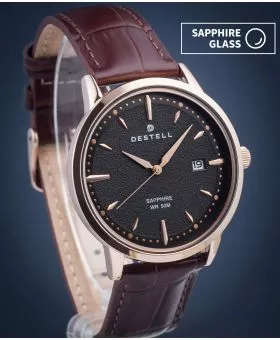 Orologio da Uomo DESTELL Pictor Black Rose Gold Brown Leather Sapphire