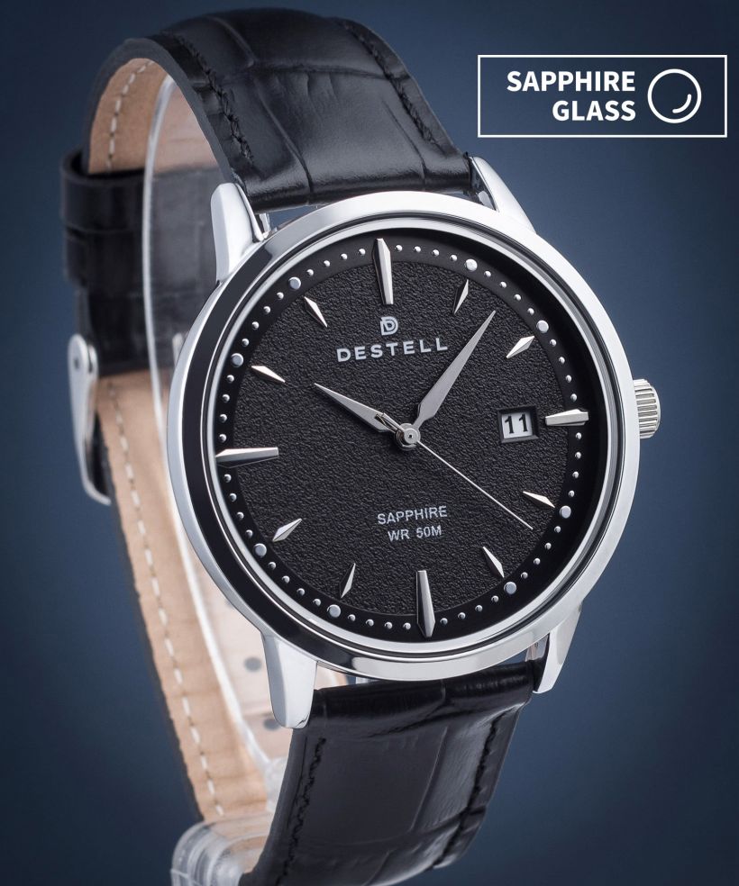 Orologio da Uomo DESTELL Pictor Black Silver Leather Sapphire