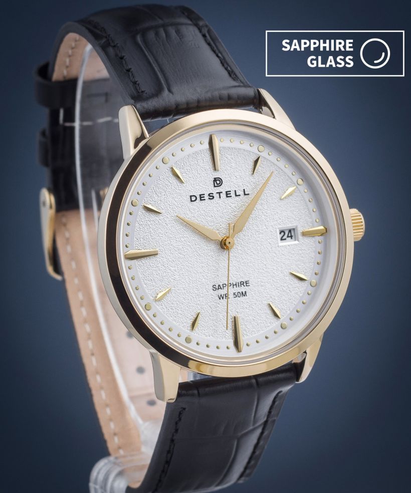 Orologio da Uomo DESTELL Pictor Silver Gold Black Leather Sapphire