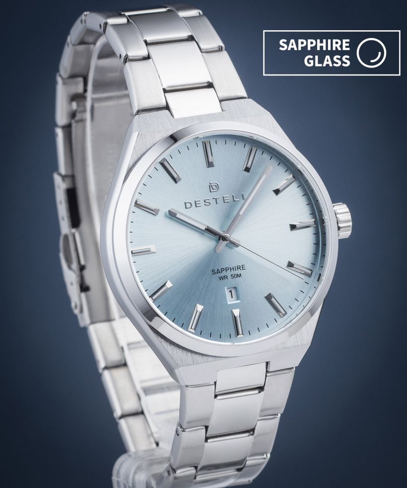 Orologio da Uomo DESTELL Aries Ice Blue Silver Steel Sapphire