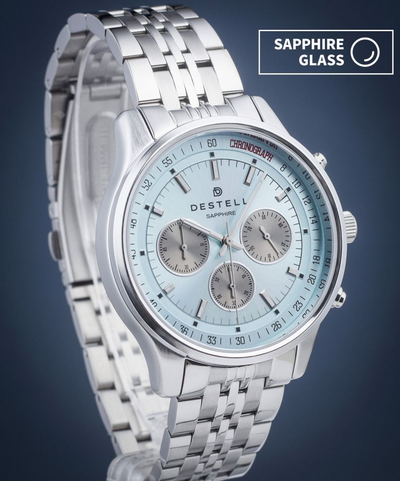 Orologio da Uomo DESTELL Circinus Ice Blue Silver Steel Chronograph Sapphire