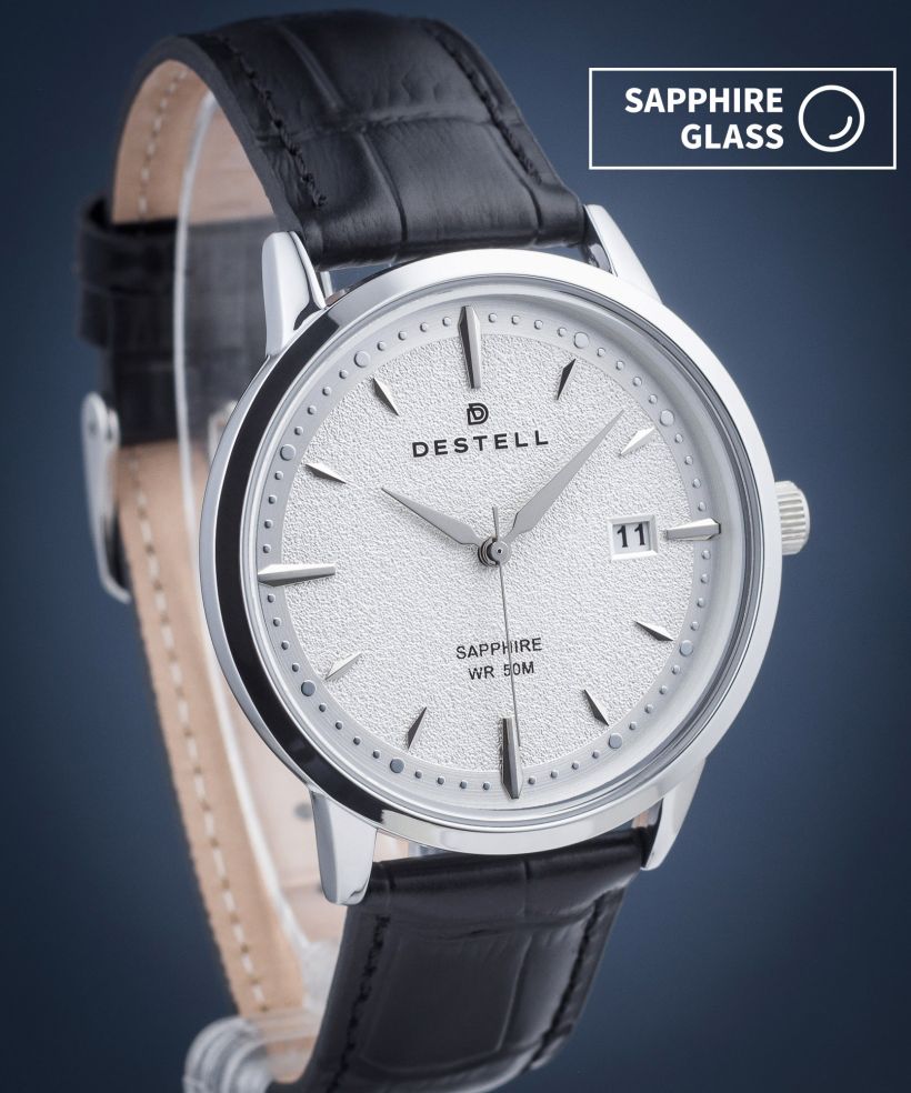 Orologio da Uomo DESTELL Pictor Silver Black Leather Sapphire