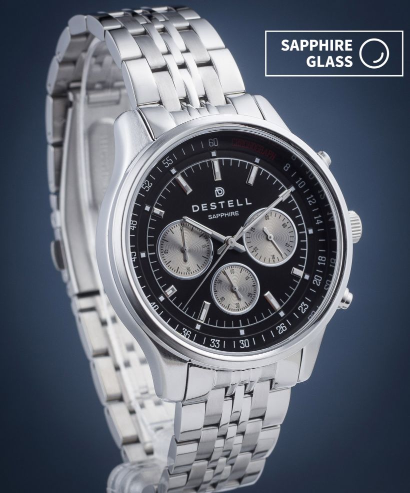Orologio da Uomo DESTELL Circinus Black Silver Steel Chronograph Sapphire