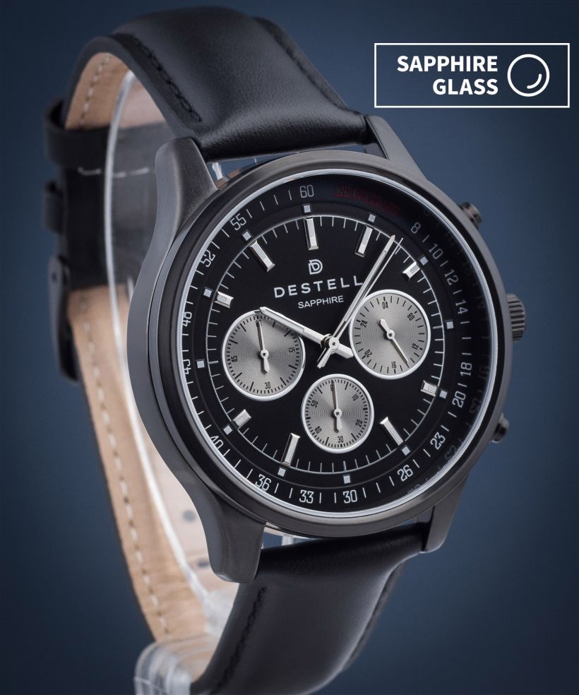 Orologio da Uomo DESTELL Circinus Full Black Leather Chronograph Sapphire