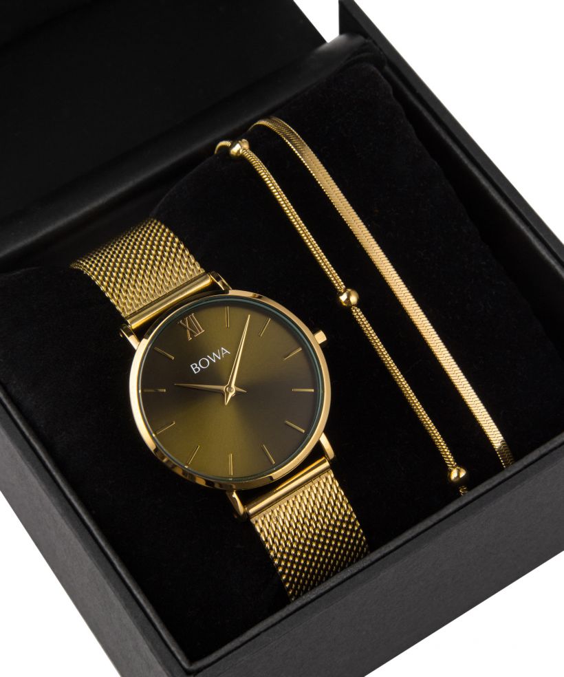 BOWA London Green-Gold Mesh 33 Gift Set (orologio + bracciale)