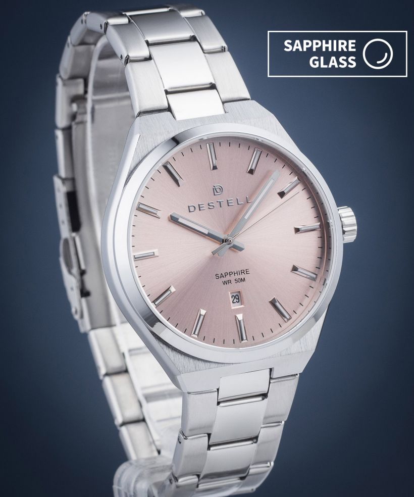 Orologio da Uomo DESTELL Aries Pink Silver Steel Sapphire