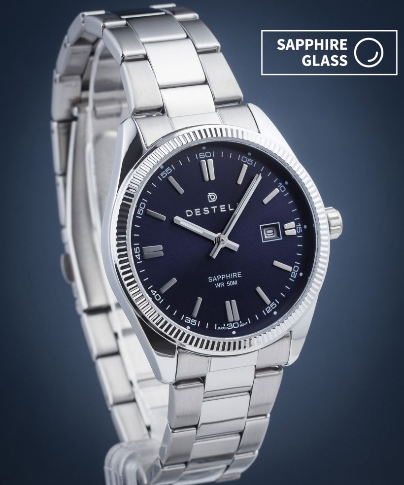 Orologio da Uomo DESTELL Loup Blue Silver Steel Sapphire