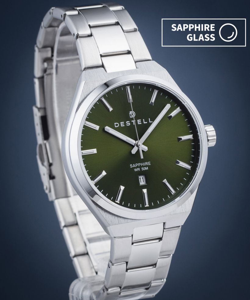 Orologio da Uomo DESTELL Aries Green Silver Steel Sapphire