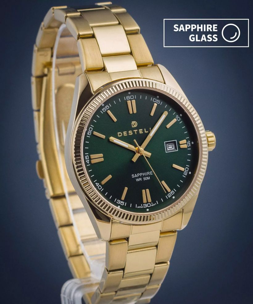Orologio da Uomo DESTELL Loup Green Gold Steel Sapphire