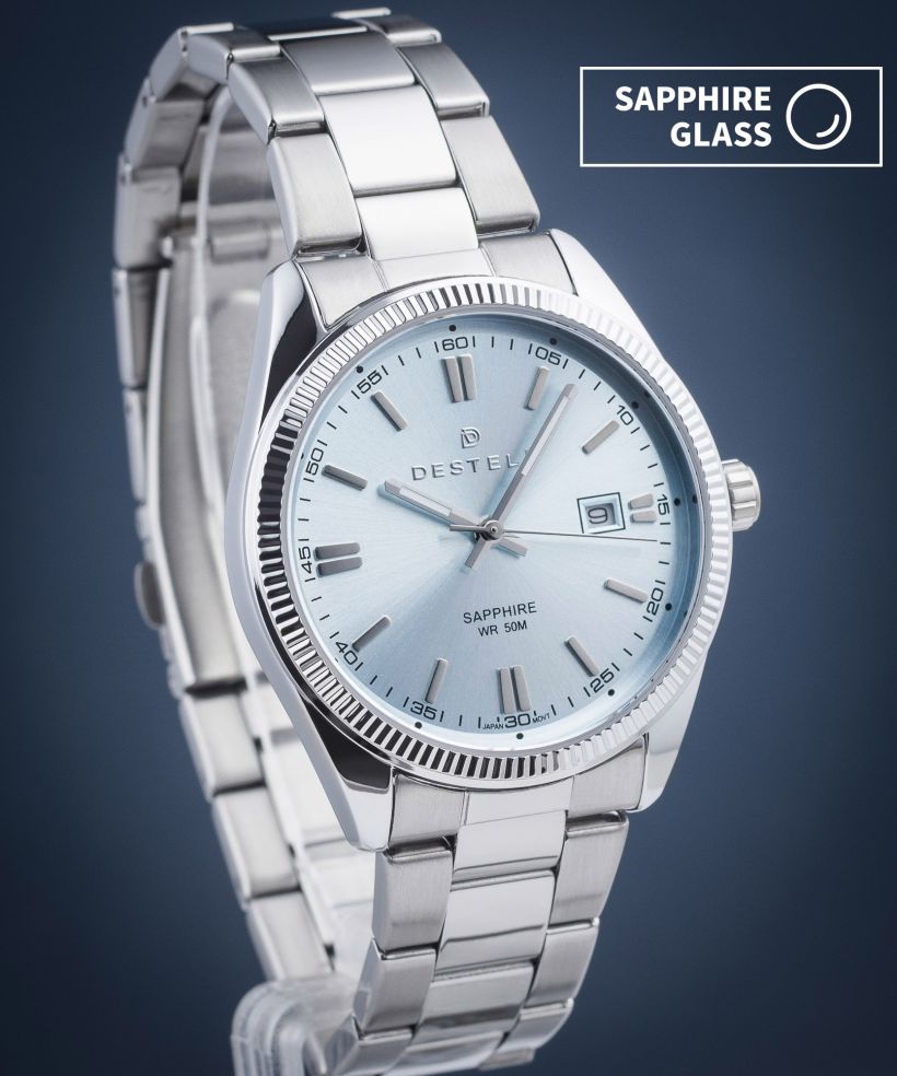 Orologio da Uomo DESTELL Loup Ice Blue Silver Steel Sapphire