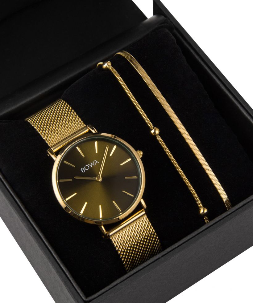BOWA New York Petite Green-Gold Mesh 34 Gift Set (orologio + bracciale)