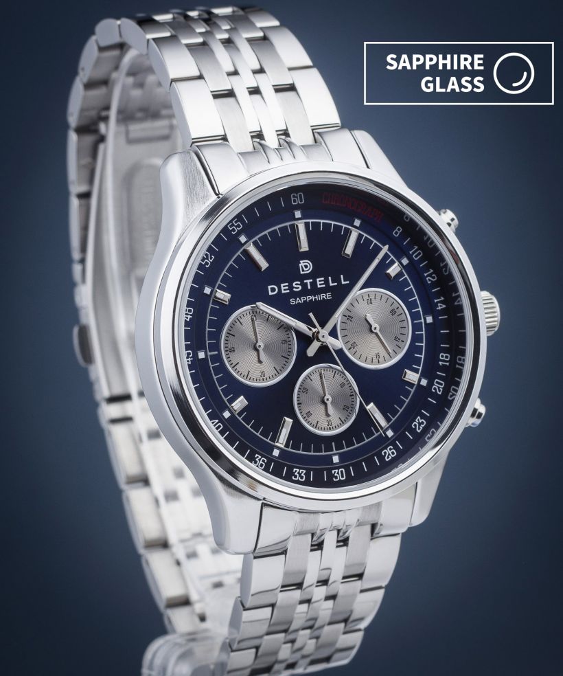 Orologio da Uomo DESTELL Circinus Blue Silver Steel Chronograph Sapphire