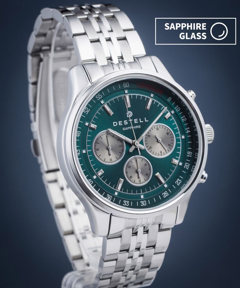 Orologio da Uomo DESTELL Circinus Green Silver Steel Chronograph Sapphire