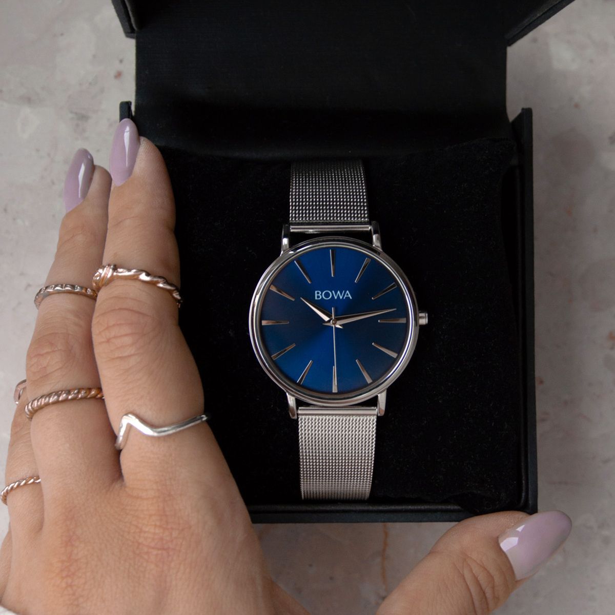 Orologio da Donna BOWA Praha Navy Blue-Silver Mesh 38