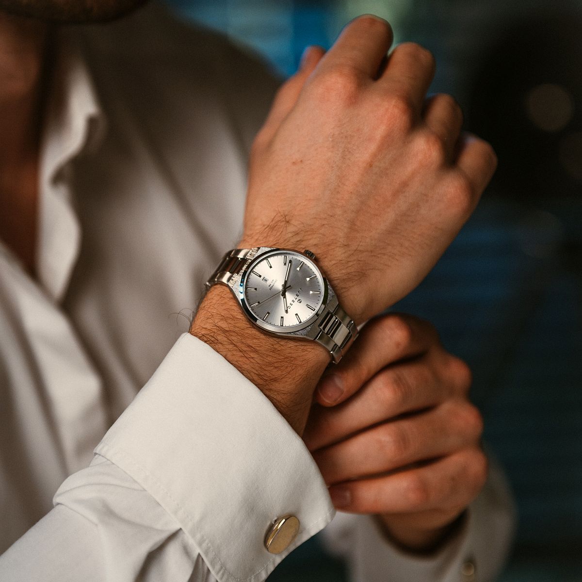 Orologio da Uomo DESTELL Loup White Silver Steel Sapphire